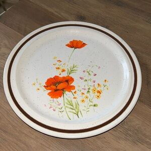 Set of 2 70s Japan Stoneware Haniwa Stone Fleur d'Ete 12 inches Plates